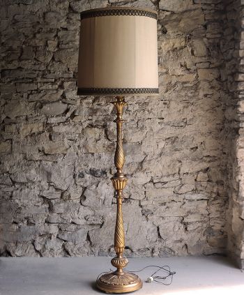 Antyczna lampa podłogowa drewno złocone z abażurem Włochy sklep online internetowy Empire Antyki #antyki