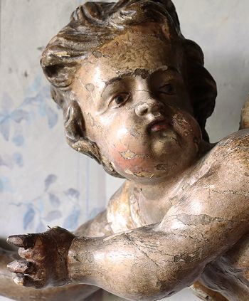 Antyczny anioł polichromowany putto złocone XVIII wiek Barok #antyki #antiques Empire Antyki