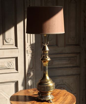 Antyczna francuska lampka nocna z mosiądzu z abażurem ok 1900r Empire Antyki sklep online internetowy #antyki #empireantyki
