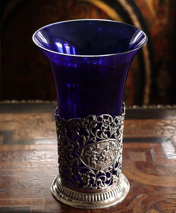 Antyczny dekoracyjny wazon srebrny szkło kobalt Empire Antyki #antyki #srebro #antiques #skleponline warszawa kraków łódź gdańsk meble antyczne